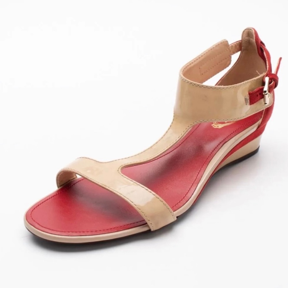 TOD'S Patent  Leather & Suede T Wedge  Sandal shoe Sz 6.5 New!